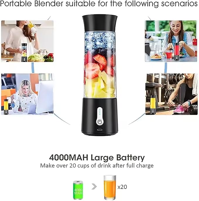 Portable Mini Smoothie Blender Personal Size Electric USB Juicer Cup 500ML with 6 Blades 18000RPM Mixing Efficiently and 25 Cups After Full Charged for Office Gym Camping Travel