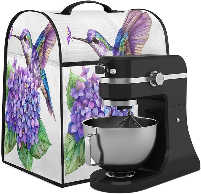 cfpolar Kitchen Aid Mixer Cover Compatible with 6-8 Quarts Flowers Watercolor Hummingbird Stand Mixer Cover Kitchen Aid Mixers Accessories Appliance Organizer Bag Dust Covers with Zipper Pocket