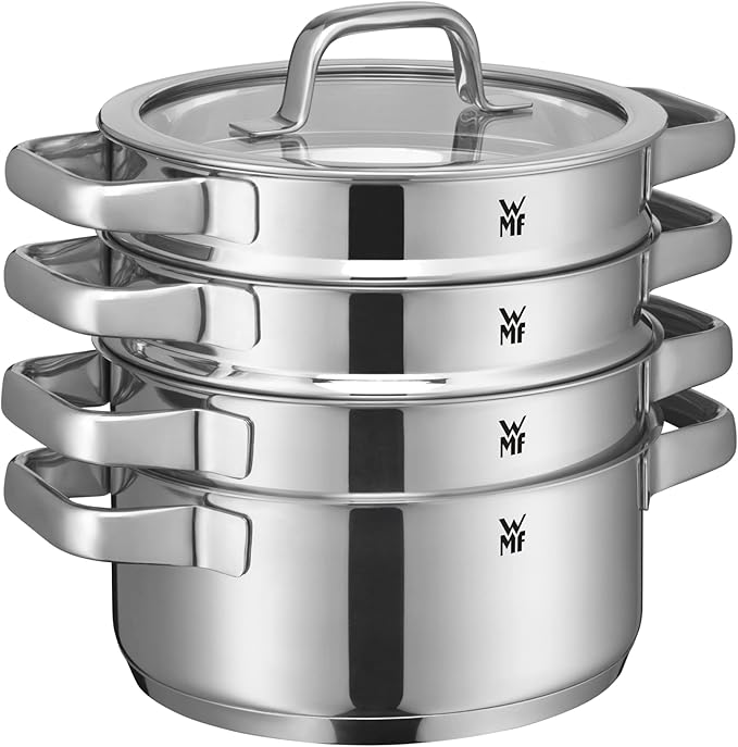 WMF Compact Cuisine 5-Piece Induction Saucepan Set with Glass Lid Polished Cromargan Stainless Steel Induction Pots Set Uncoated Inner Scale