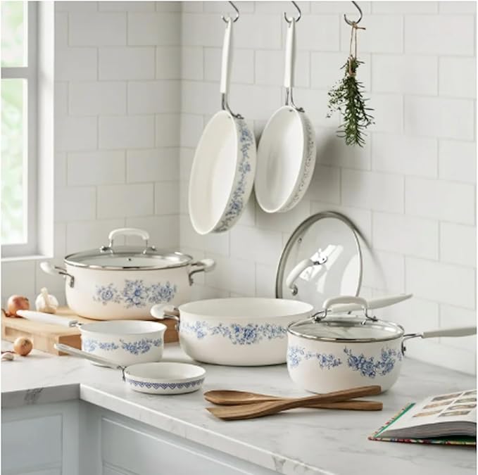 Agatha 12-Piece Aluminum &amp Ceramic Classic Cookware Set Blue