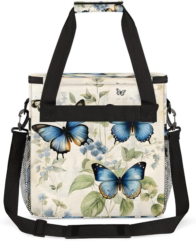 Colorful Butterfly Coffee Maker Carrying Bag Retro Butterfly Travel Storage Bag Compatible with K-Mini or K-Mini Plus Single Serve Coffee Brewer Carrying Case with Multiple Pockets &amp Shoulder St