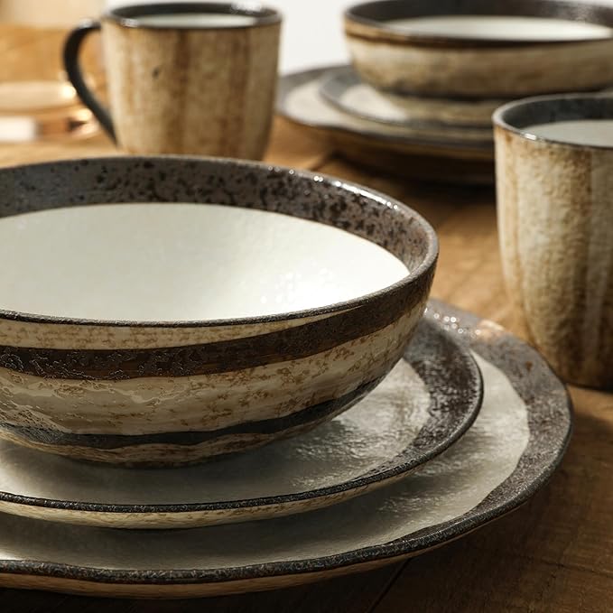 Stone Lain Lucy Porcelain 16-Piece Round Dinnerware Set Beige