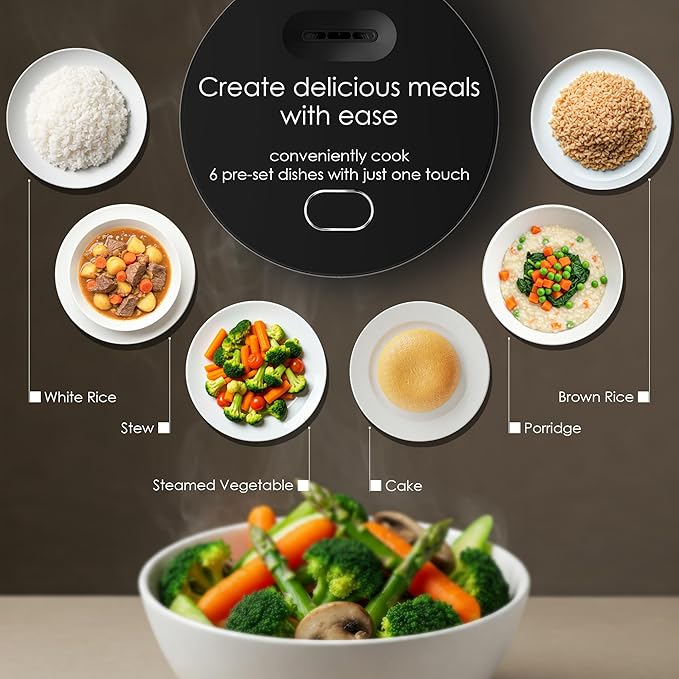 MAGiC COM Rice Cooker 4 Cup Uncooked (8 Cup Cooked) Small Digital Multi-Cooker with Steamer 24H Delay Timer Automatic Keep Warm Non-Stick Pot Perfect for Dorm Travel Single Serve (Black)
