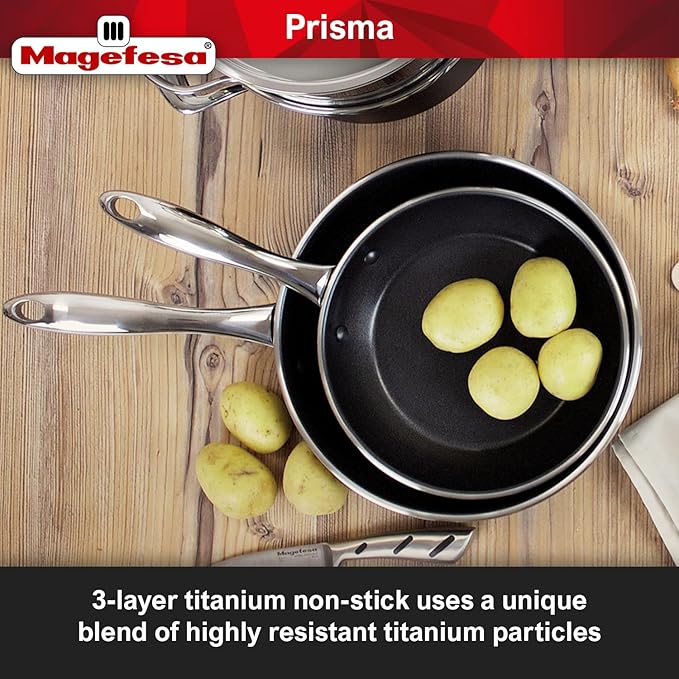 MAGEFESA Prisma 8-Piece Stainless Steel Cookware Set – Durable Pots &amp Pans with Nonstick Interior Matte Black Exterior Oven Safe up to 392°F