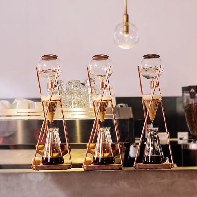 Cold Brew Coffee Tower 500ml Ice Coffee Machine with Slow Drip Technology Stainless Steel Stand Glass Pot Hand-Flushed Espresso Makes 3-5 Cups