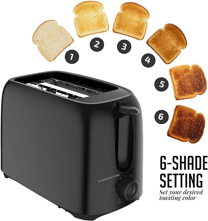 OVENTE Electric 2 Slice Toaster Machine with 6-Shade Toast Settings 700W Power &amp Electric Sandwich Maker with Non-Stick Plates Indicator Lights Cool Touch Handle