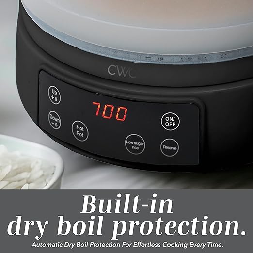 COOK WITH COLOR 3L Glass Mini Low Carb Rice Cooker – Holds 2 Cups Raw/Makes 6 Cups Cooked with Auto Lift Filter Basket Hotpot &amp Steamer for Rice Grains Digital Panel with Keep Warm Black