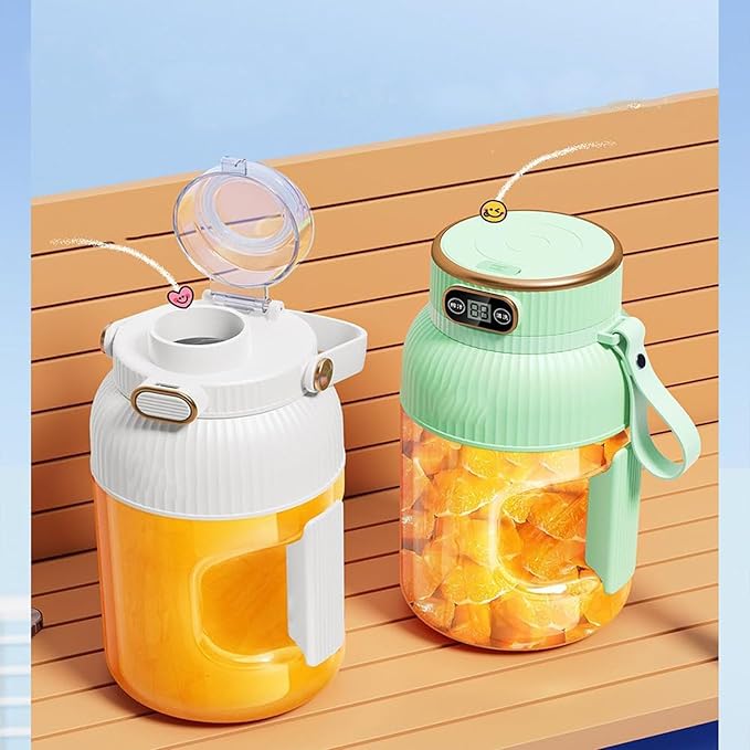 Multifunctional Portable Juicer Cup with Digital Display Personal Wireless Portable Blender Rechargeable for Shakes and Smoothies Fruits and Veggies Easy To Clean (White-A)