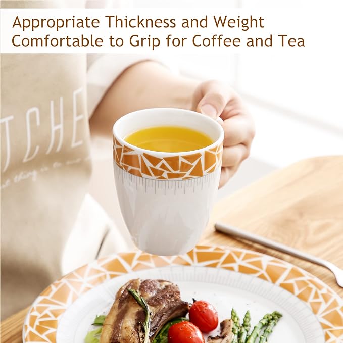 VEWEET Cecil Porcelain Dinner Service Set 16-Piece Crockery Set Includes 10.75 Inch Dinner Plates 7.5 Inch Dessert Plates 5.5 Inch Bowl and 380 ml Coffee Mug Complete Service for 4 People