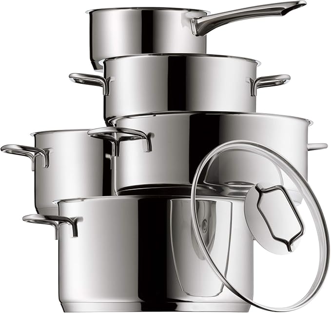 WMF Pot Set 5-Piece Astoria Pouring Rim Glass Lid Cromargan® Stainless Steel Polished Suitable for Induction Hobs Dishwasher-Safe