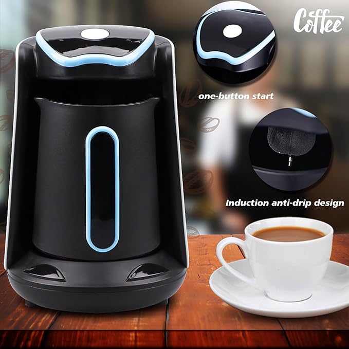 Electric Coffee Maker 600WTurkish Arabic Greek Coffee Pot Maker Brewer Coffee Maker Includes 17.6oz (500ML) 4 Cup Coffee Cups Automatic Shut-Off for Home Office
