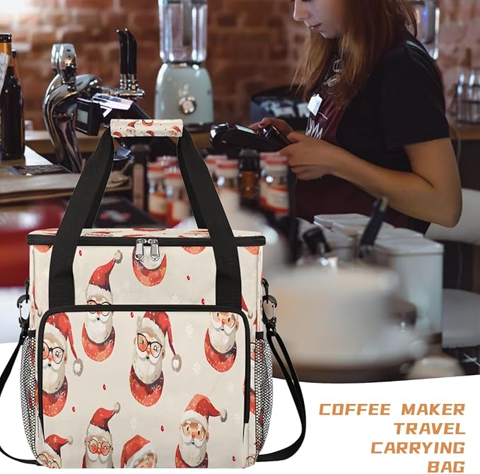 Christmas (685) Coffee Maker Carring Bag Travel Carrying Storage Tote Bag Compatible with Keurig K-Mini or K-Mini Plus Portable Single Serve Coffee Brewer Case with Pockets for K-cup Pods