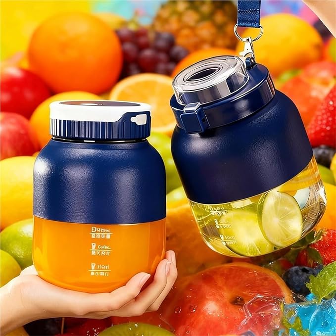 Mini handheld blender direct squeeze juicing no strainer required with double lids and a single cup blending cup is dishwasher safe(Blue)