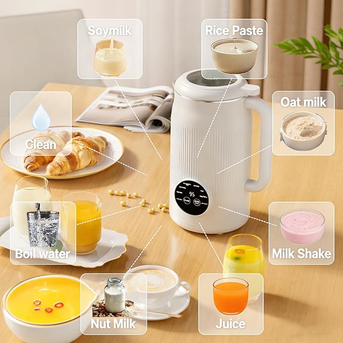 Quiet Multifunctional 8-in-1 Soy &amp Soybean Milk Maker 40oz Almond Milk Maker and Nut Milk Maker with Delay Start and Keep Warm for Family Homemade Oats Soy Milk Smoothies Self-Cleaning.