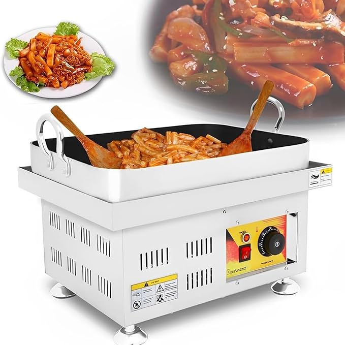 Commercial Tteokbokki Machine 2500W Electric Smokeless Fried Rice Cake Machine with Temperature Control for Teppanyaki Snack Food for Restaurant Home Kitchen Snack Bar