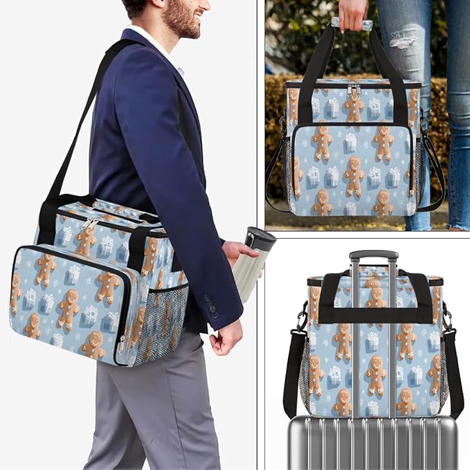 Merry Christmas Ginger Fruit Gift Coffee Maker Carring Bag Travel Carrying Storage Tote Bag Compatible with Keurig K-Mini or K-Mini Plus Portable Single Serve Coffee Brewer Case with Pockets