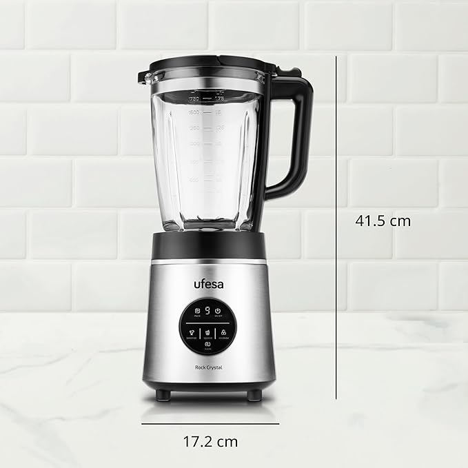Ufesa Rock Crystal Glass Blender 1800 W Power 1.75 L Glass Jar Electronic Speed Control Ice Chopper 6 Stainless Steel Blades 4 Automatic Programs