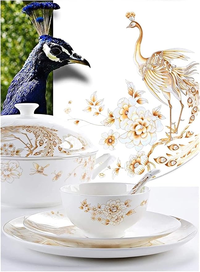 Dinnerware Set Dinner Party Tableware Service Set 50-Piece White &amp Gold Bone China Dinnerware Set Tabletops White Porcelain Round Dinnerware Collectio