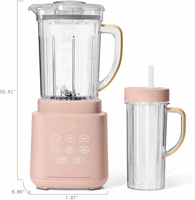 High Power Countertop Blender System with Multiple Speeds Ice Crushing Smoothie and Chopping Functions 50 oz Jar and 20 oz Single Serve Cup (Rose)