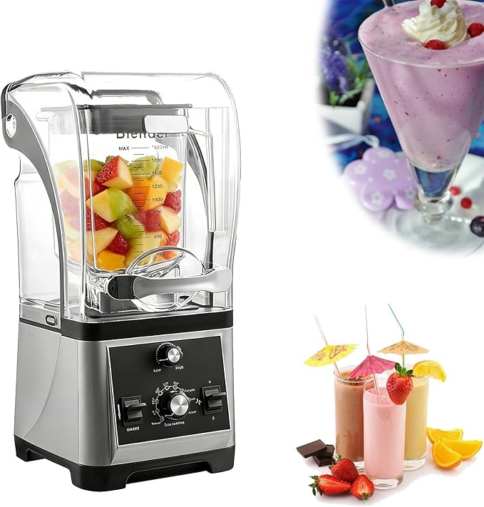 Countertops Professional Electric Food Machine Noise-Reducing Blender with a Soundproof Cover Commercial Shaved Ice Machine 3-Second Quick Ice Crushing for Juices and Smoothies(Gray)