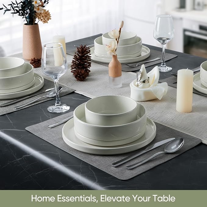 Vesteel 16 Pieces Dinnerware Sets Premium Stoneware Dishes Set for 4 Speckled Plates and Bowls Set for Home Restaurant Microwave and Dishwasher Safe - Off-white