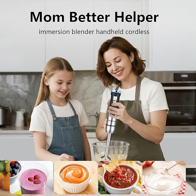 Liebe&ampLecker Immersion Blender Handheld Cordless 3 in 1 Cordless Hand Blender 8 Speed Emulsion Blender Handheld with Whisk Milk Frother for Soup Smoothie