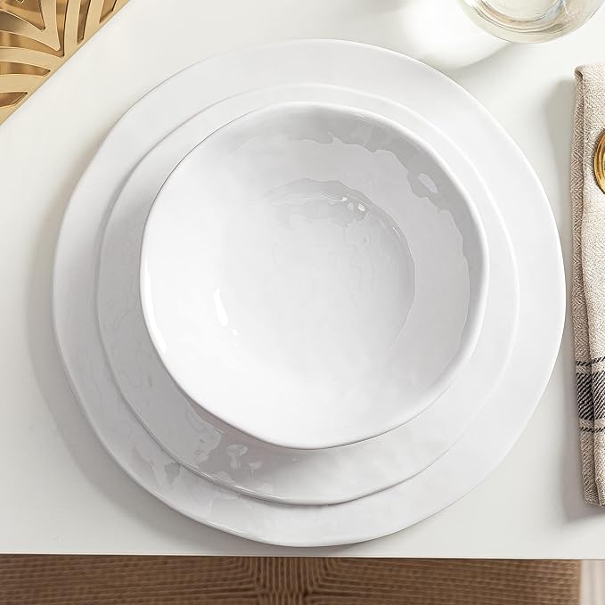 LEHAHA Basic White Melamine Dinnerware Sets 18 Piece melamine dishes set Service for 6 Plates and Bowls Sets Great for Indoor and Outdoor Use Dishwasher safe…