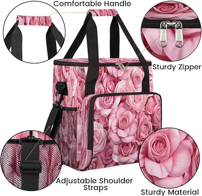 Charming Roses Coffee Maker Carrying Bag Compatible with K-Mini or K-Mini Plus Portable Single Cup Coffee Maker Case with Pockets for K Cup Pods