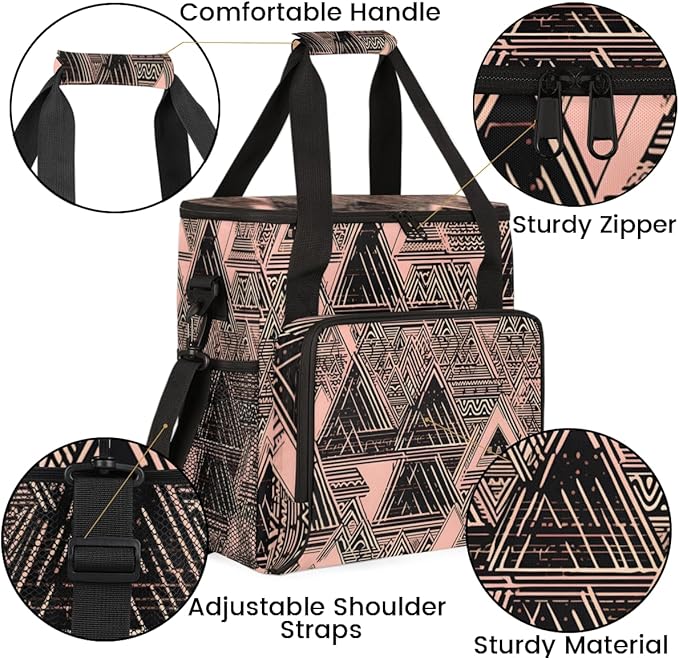 Pink Ethnic Aztec Coffee Maker Carrying Bag Retro Aztec Travel Storage Bag Compatible with K-Mini or K-Mini Plus Single Serve Coffee Brewer Carrying Case with Multiple Pockets &amp Shoulder Strap