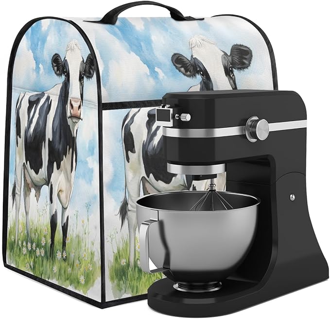 Kitchen Aid Mixer Cover Flower Animal Cow Stand Mixer Cover Compatible with 6-8 Quarts Stand Mixers Dust Covers with Zipper Pocket Foldable Washable Kitchen Aid Organizer Bag