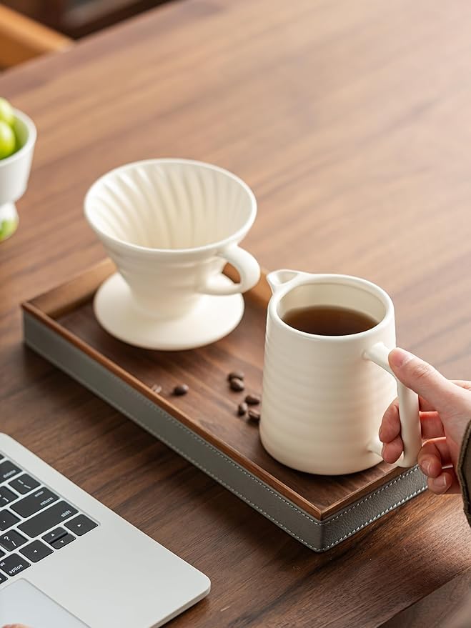Pour Over Coffee Maker SetCeramic Coffee Maker With 40 pcs Paper Filter15oz/450ml Pour Over Coffee Dripper (White)