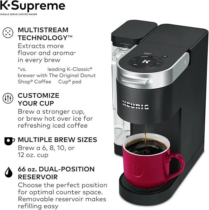 Keeurig KSupreme Single Serve KCup Pod Coffee Maker with MultiStream Technology Strong Brew and Over Ice 66 oz Dual‑Position Reservoir
