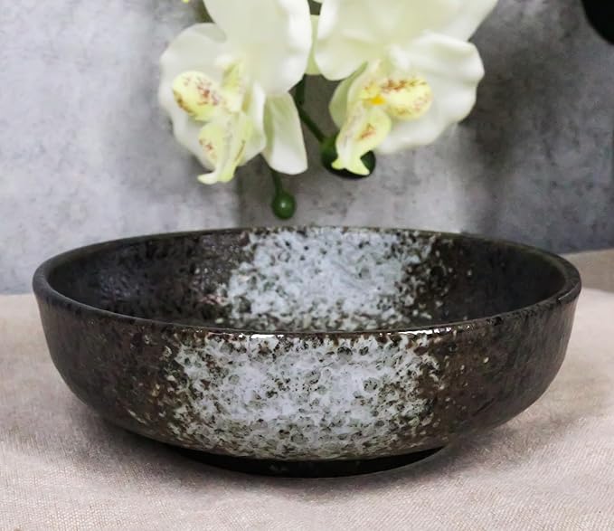 Ebros Gift Artistic Charcoal Grey Tone Hakumu Collection Dinnerware Serveware Kitchenware Set Asian Japanese Restaurant Supply (Pack Of 5 Shallow Bowl Deep Plates 10oz)