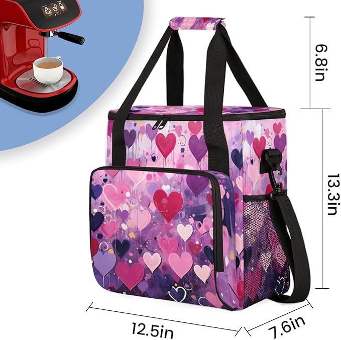 Purple Heart Coffee Maker Carrying Bag Portable Travel Storage Tote Bag Compatible with K-Mini or K-Mini Plus Single Serve Coffee Brewer Carrying Case with Multiple Pockets &amp Shoulder Strap