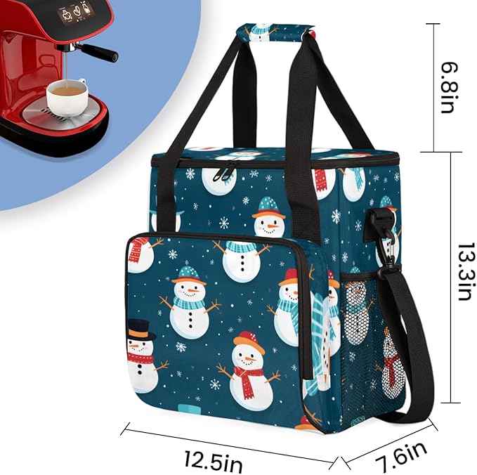 Watercolor Snowman Coffee Maker Carrying Bag Glitter Snowman Travel Storage Bag Compatible with K-Mini or K-Mini Plus Single Serve Coffee Brewer Carrying Case with Multiple Pockets &amp Shoulder St