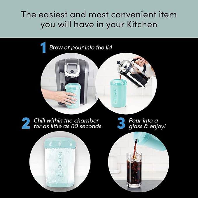 HyperChiller HC2AS Patented Iced Coffee/Beverage Cooler NEW IMPROVEDSTRONGER AND MORE DURABLE! Ready in One Minute Reusable for Iced Tea Wine Spirits Alcohol Juice 12.5 Oz Aqua Sky