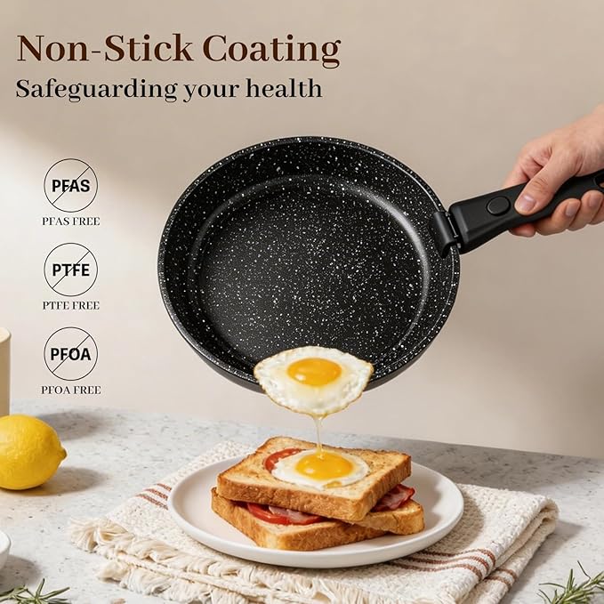 Pots and Pans Set - 25-Piece Non Stick Cookware Set Pots and Pans with Detachable Handles Includes Pans Pots Utensils Trivets for Hot Dishes Lids Space-Saving Cookware