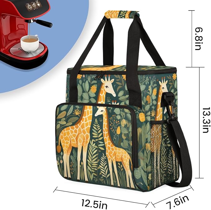 Forest Giraffe Coffee Maker Carrying Bag Retro Giraffe Travel Storage Bag Compatible with K-Mini or K-Mini Plus Single Serve Coffee Brewer Carrying Case with Multiple Pockets &amp Shoulder Strap