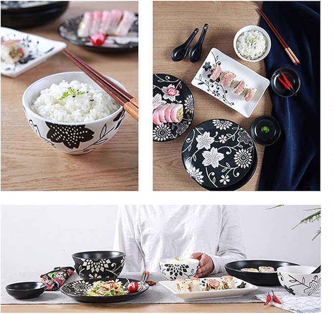 GaRcan Dinner Plate Dinner Plate Home Kitchen Dinnerware Set Hand-Painted Leaf Ceramic Dinnerware Set Elegant Round Dinner Plate Sets Service for 6 Microwave and Dishwasher Safe Dinner Plates House