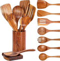 Wooden Kitchen Utensil Set 9-Piece Cooking Tools with Holder and Spoon Rest Wooden Spoons for Cooking