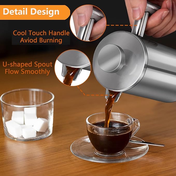 Stainless Steel French Press Coffee Maker 1500ml Double-Wall Insulated Large French Coffee Press for travel campingLarge Capacity （50oz Silver）