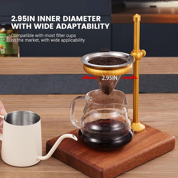 Pour Over Coffee Stand Height Adjustable Pour over Coffee Maker with Sapele Wooden Base Paper Filters Bronze