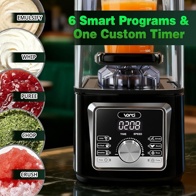 VONCI 2200W Commercial Blender With Sound Enclosure 85OZ Large Capacity Quiet Blender For Smoothies Heavy Duty Industrial Blenders For Restaurant Perfect For Kitchen Ice Crush Milk Shake Fruits
