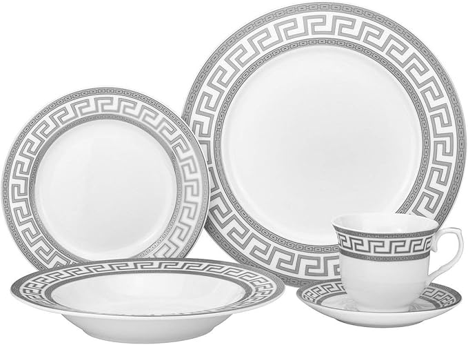 GP1347-20P 20 PCs Fine Porcelain Dinnerware Set Tableware Set with Antique Greek Pattern Set of 20