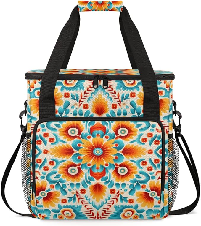 Retro Flower Coffee Maker Carrying Bag Botanic Floral Travel Storage Bag Compatible with K-Mini or K-Mini Plus Single Serve Coffee Brewer Carrying Case with Multiple Pockets &amp Shoulder Strap