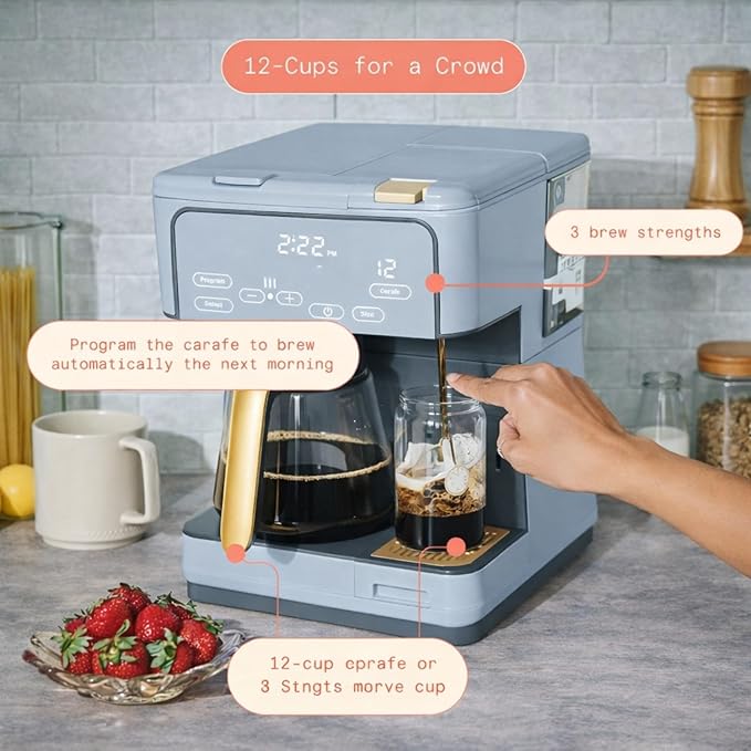 Multi Brew Coffee Maker with Single Serve and Carafe Brewing Options for Countertop Home Use (Cornflower Blue)