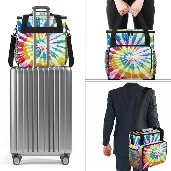 Tie-Dye Coffee Maker Travel Bag for Keurig K-Mini/K-Mini Plus Insulated Waterproof Tote with Pockets for K-Cup Portable Single-Serve Brewer Case