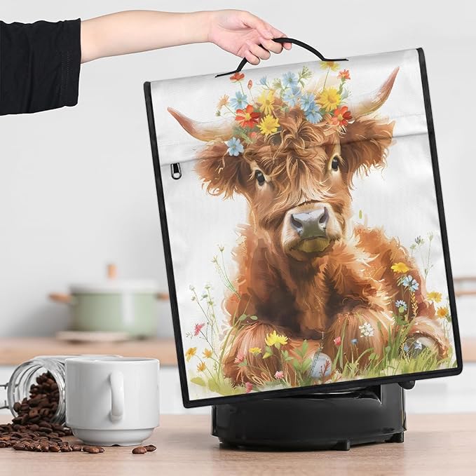 Kitchen Aid Mixer Cover Florals Highland Flower Cow Stand Mixer Cover Compatible with 6-8 Quarts Stand Mixers Dust Covers with Zipper Pocket Foldable Washable Kitchen Aid Organizer Bag