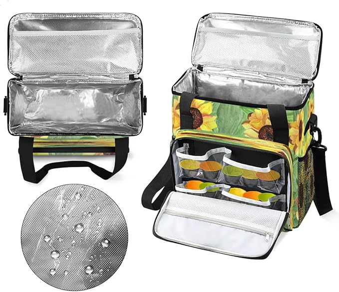 Sunflower Oil Painting Coffee Maker Carring Bag Travel Carrying Storage Tote Bag Compatible Portable Single Serve Coffee Brewer Case with Pockets for K-cup Pods