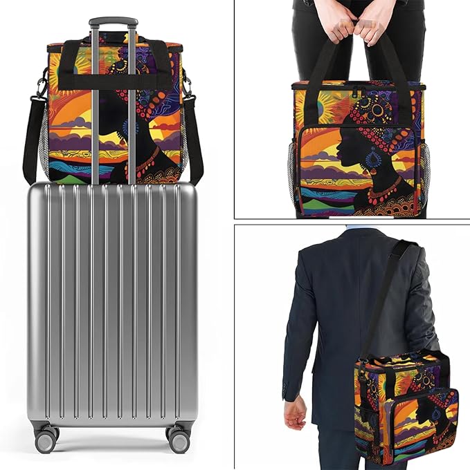 African American Women Travel Coffee Maker Carrying Bag Large Organizer Storage Tote Bag Insulated Reusable Cooler Grocery Bags